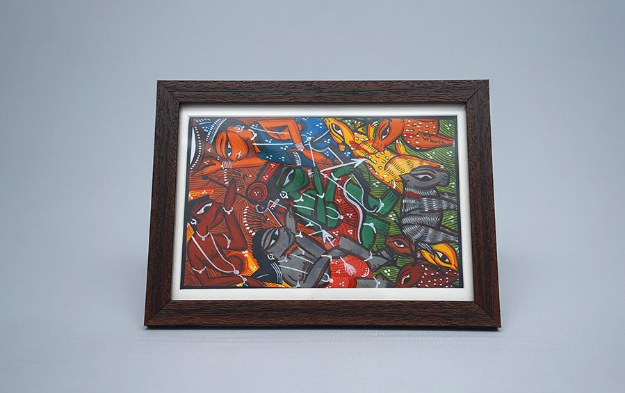 Hunting | Santhal Painting | A5 Frame - paintings - indic inspirations
