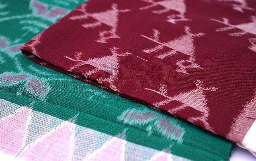 IKAT COTTON STOLE - Set of 2 - Maroon & Green - Stoles - indic inspirations
