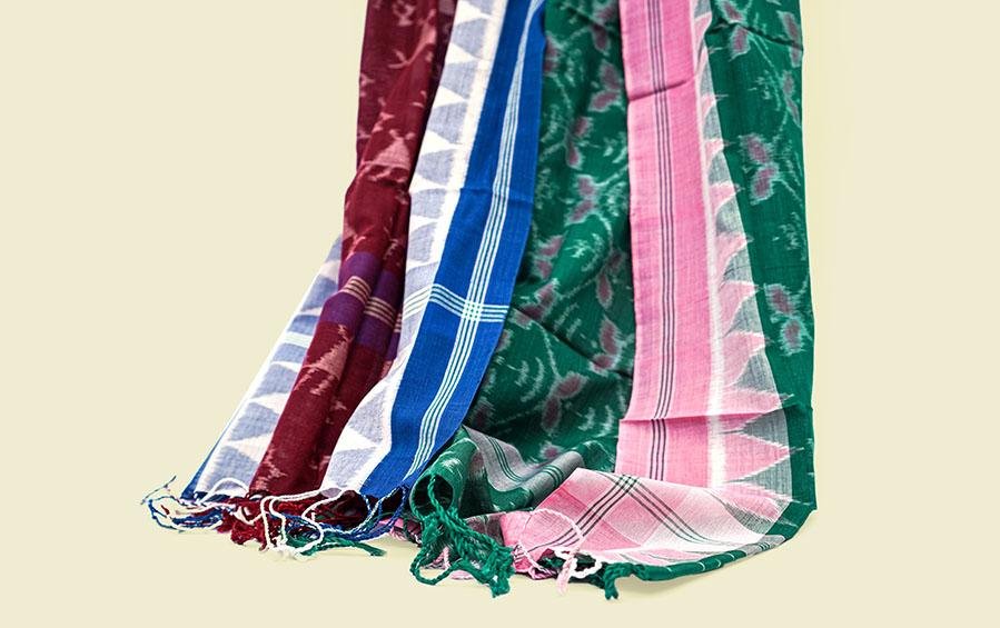 IKAT COTTON STOLE - Set of 2 - Maroon & Green - Stoles - indic inspirations