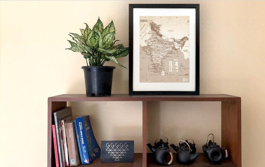 INDIA Map | Classical Sepia | A3 Frame - Wall Frames - indic inspirations