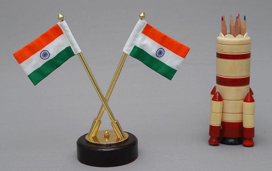 Indian Cross Table 2 Flags Medium - Miniature table flags - indic inspirations