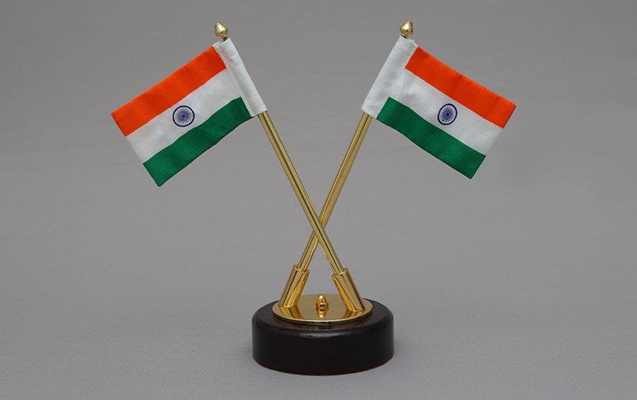 Indian Cross Table 2 Flags Medium - Miniature table flags - indic inspirations