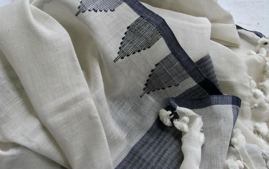 INDIGO TEMPLES - JAMDANI SCARF - Scarves - indic inspirations