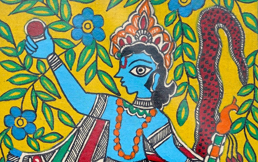 Kaliya Daman | Madhubani Painting | A5 Frame - paintings - indic inspirations
