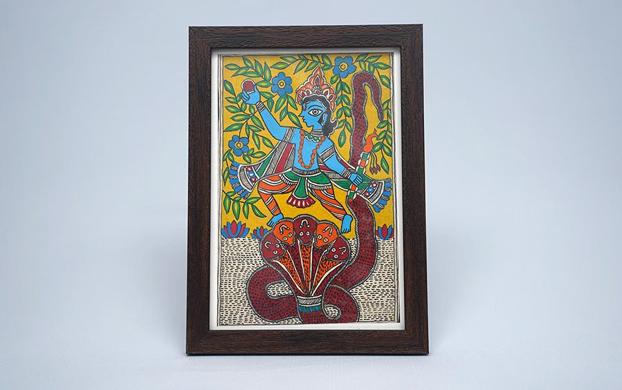 Kaliya Daman | Madhubani Painting | A5 Frame - paintings - indic inspirations