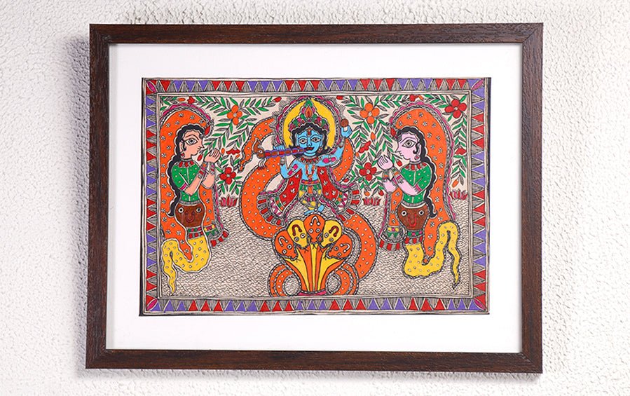 Krishna Leela | Madhubani Painting | A4 Frame - paintings - indic inspirations