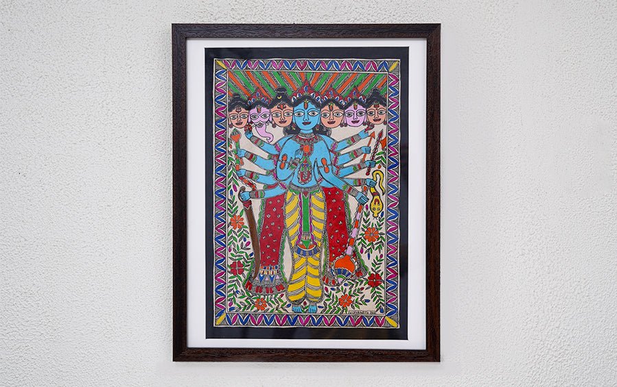 Krishna's Viraat Roop | Madhubani Painting | A3 Frame - paintings - indic inspirations