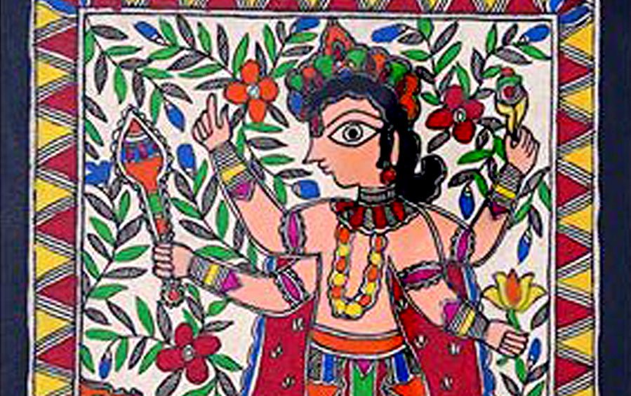 Krishna's Viraat Roop | Madhubani Painting | A4 Frame - paintings - indic inspirations