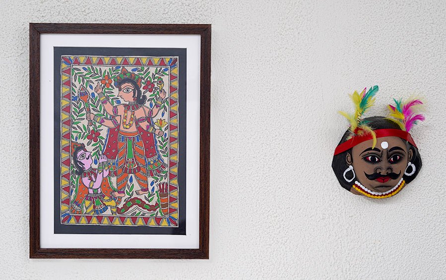 Krishna's Viraat Roop | Madhubani Painting | A4 Frame - paintings - indic inspirations