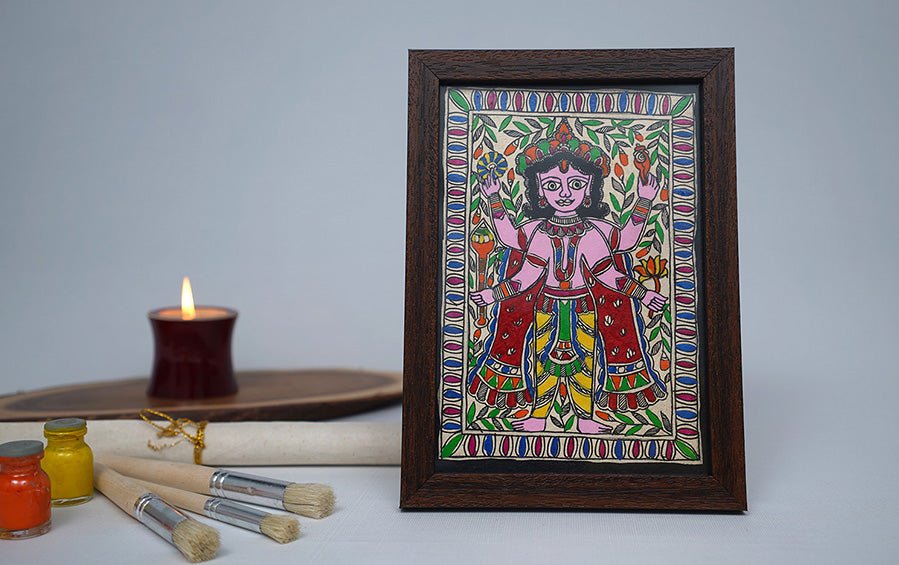 Krishna's Viraat Roop | Madhubani Painting | A5 Frame - paintings - indic inspirations