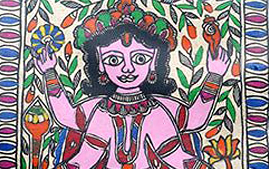 Krishna's Viraat Roop | Madhubani Painting | A5 Frame - paintings - indic inspirations