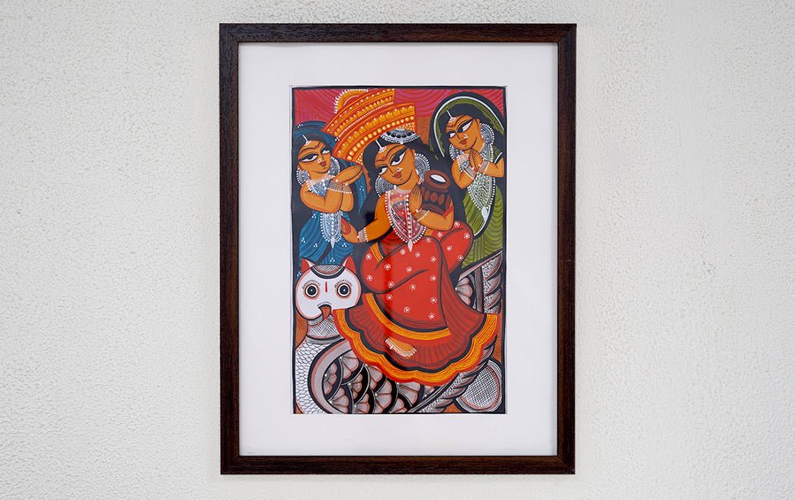 Laxmi | Bengal Patachitra Painting | A3 Frame - paintings - indic inspirations
