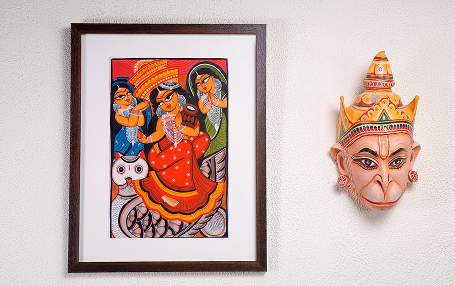 Laxmi | Bengal Patachitra Painting | A3 Frame - paintings - indic inspirations