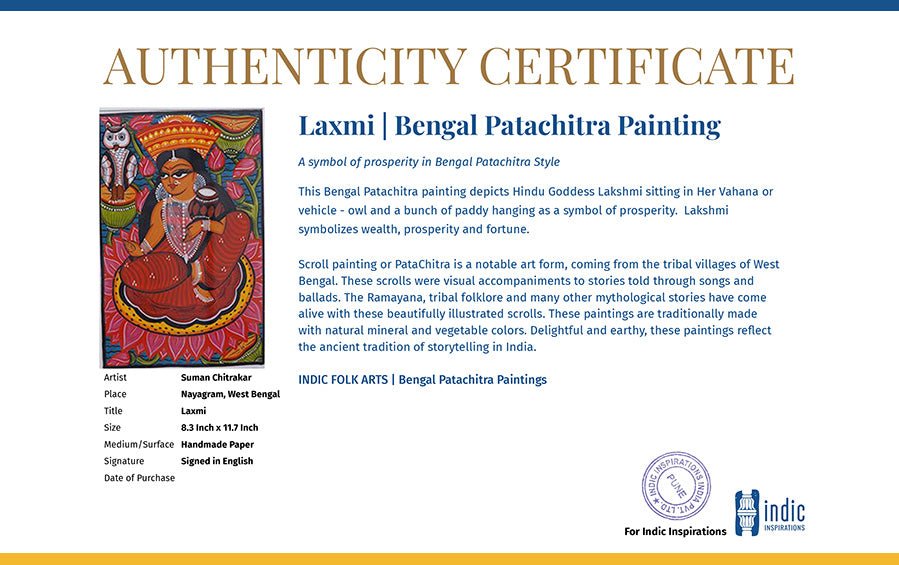 Laxmi | Bengal Patachitra Painting | A4 Frame - paintings - indic inspirations