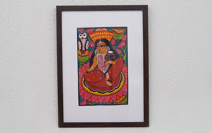 Laxmi | Bengal Patachitra Painting | A4 Frame - paintings - indic inspirations