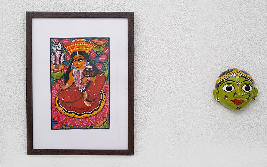 Laxmi | Bengal Patachitra Painting | A4 Frame - paintings - indic inspirations
