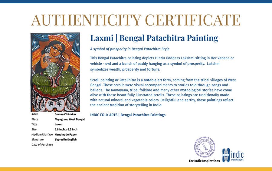 Laxmi | Bengal Patachitra Painting | A5 Frame - paintings - indic inspirations