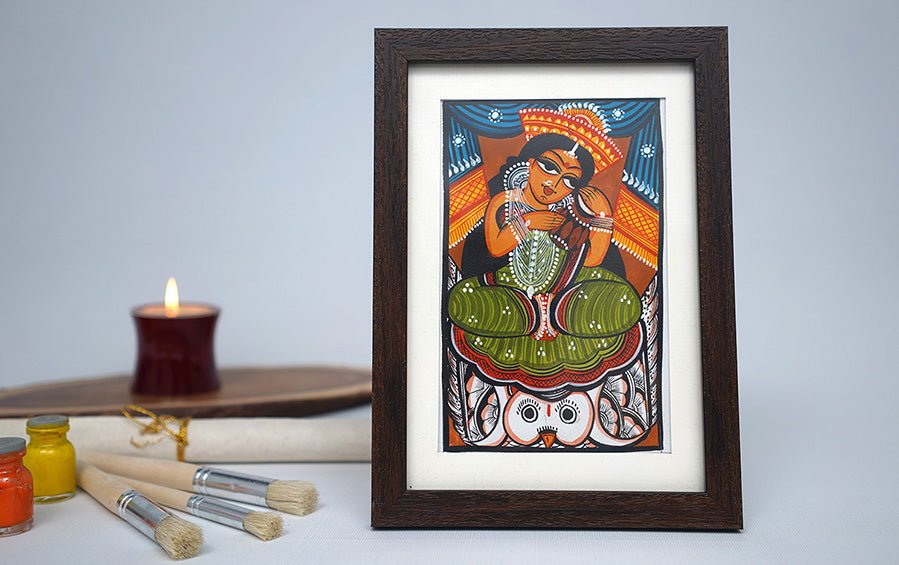 Laxmi | Bengal Patachitra Painting | A5 Frame - paintings - indic inspirations