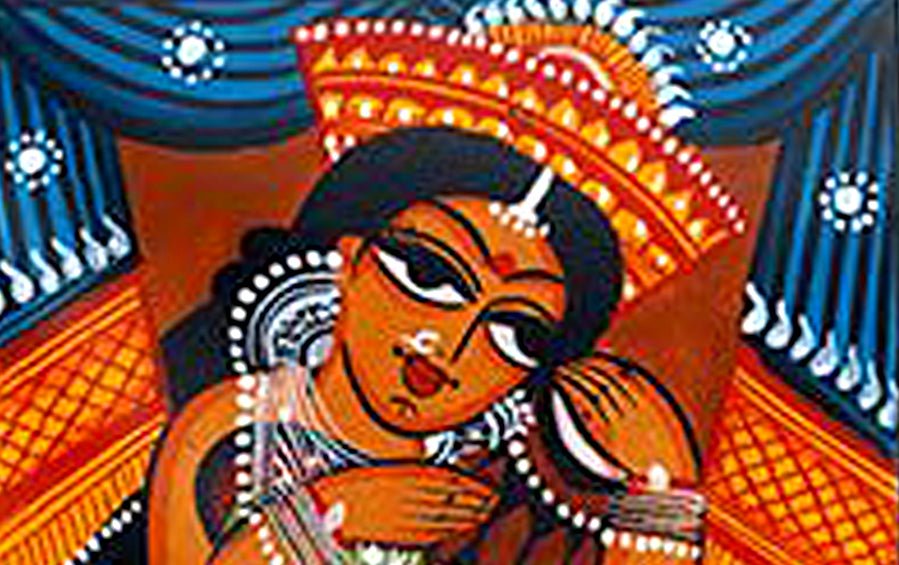 Laxmi | Bengal Patachitra Painting | A5 Frame - paintings - indic inspirations