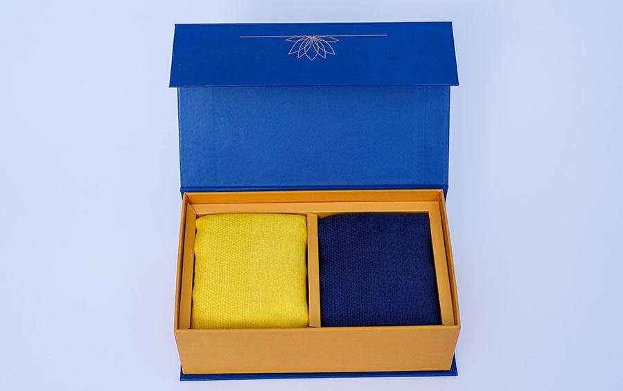 Linen Stoles Set of 2 Indigo & Yellow - Stoles - indic inspirations