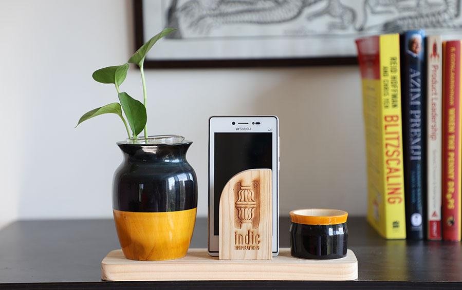 LOTA - DESKTOP PLANTER - Indigo+Turmeric - Desk Organizers - indic inspirations