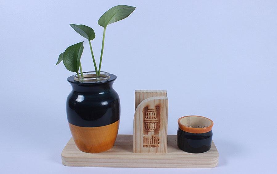 LOTA - DESKTOP PLANTER - Indigo+Turmeric - Desk Organizers - indic inspirations
