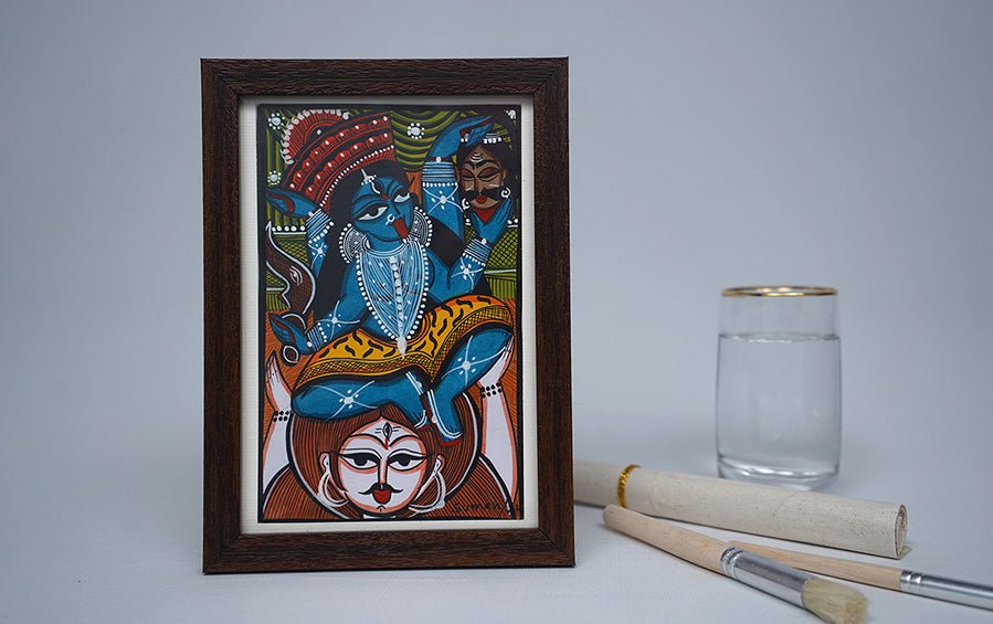 Mahakali | Bengal Patachitra Painting | A5 Frame - paintings - indic inspirations