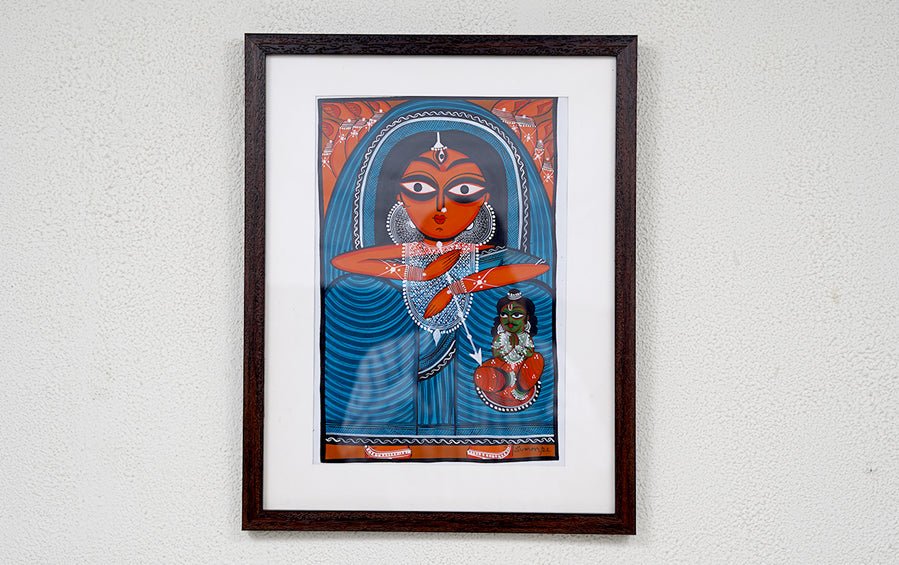 Mahishasura Mardini | Bengal Patachitra Painting | A3 Frame - paintings - indic inspirations