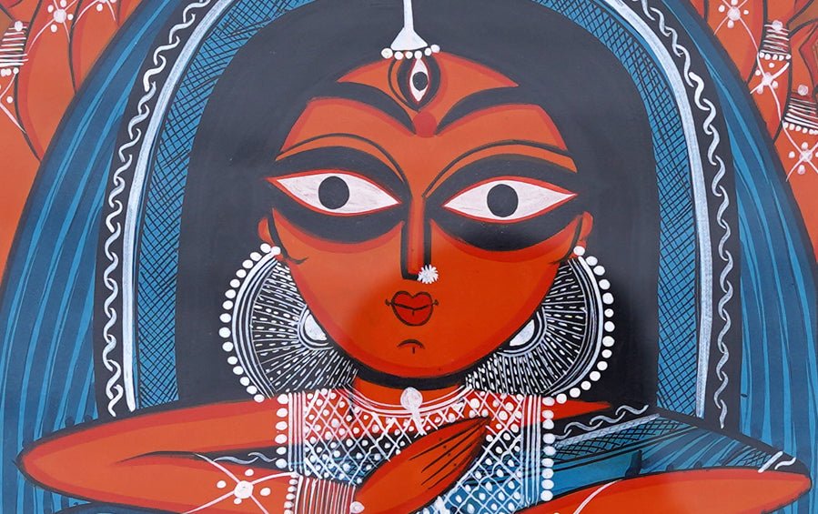 Mahishasura Mardini | Bengal Patachitra Painting | A3 Frame - paintings - indic inspirations