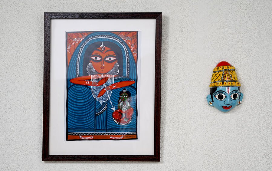 Mahishasura Mardini | Bengal Patachitra Painting | A3 Frame - paintings - indic inspirations