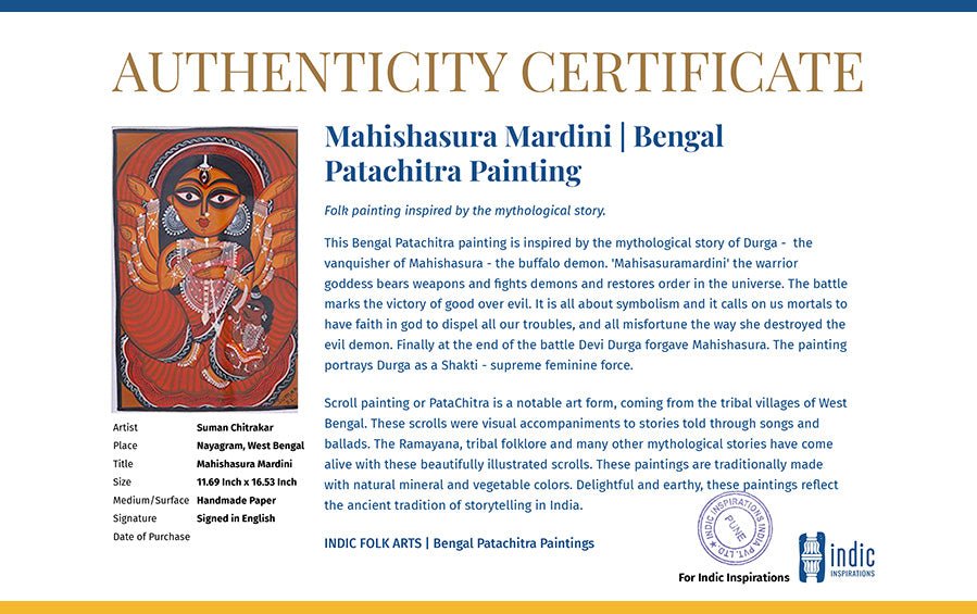 Mahishasura Mardini | Bengal Patachitra Painting | A4 Frame - paintings - indic inspirations