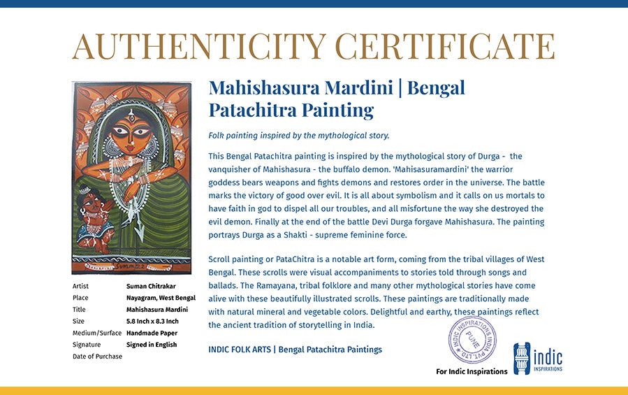Mahishasura Mardini | Bengal Patachitra Painting | A5 Frame - paintings - indic inspirations