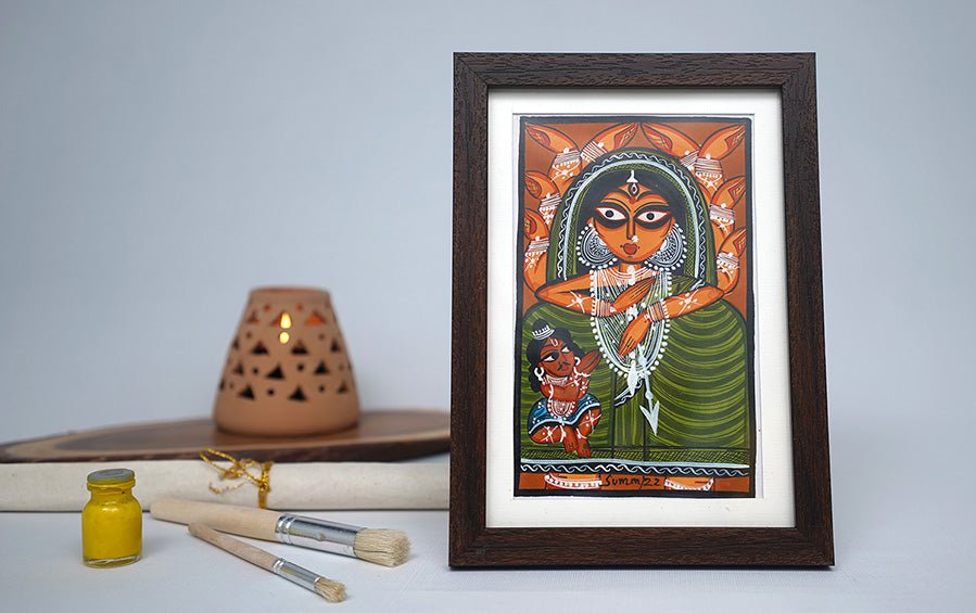 Mahishasura Mardini | Bengal Patachitra Painting | A5 Frame - paintings - indic inspirations