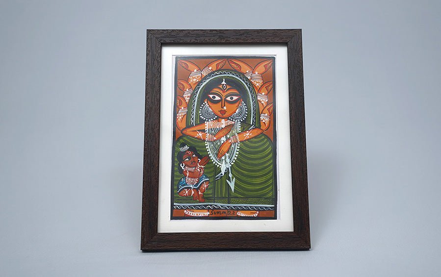 Mahishasura Mardini | Bengal Patachitra Painting | A5 Frame - paintings - indic inspirations