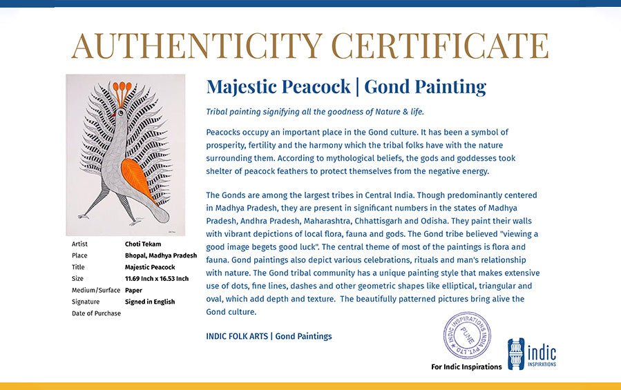 Majestic Peacock | Gond Painting | A3 Frame - paintings - indic inspirations