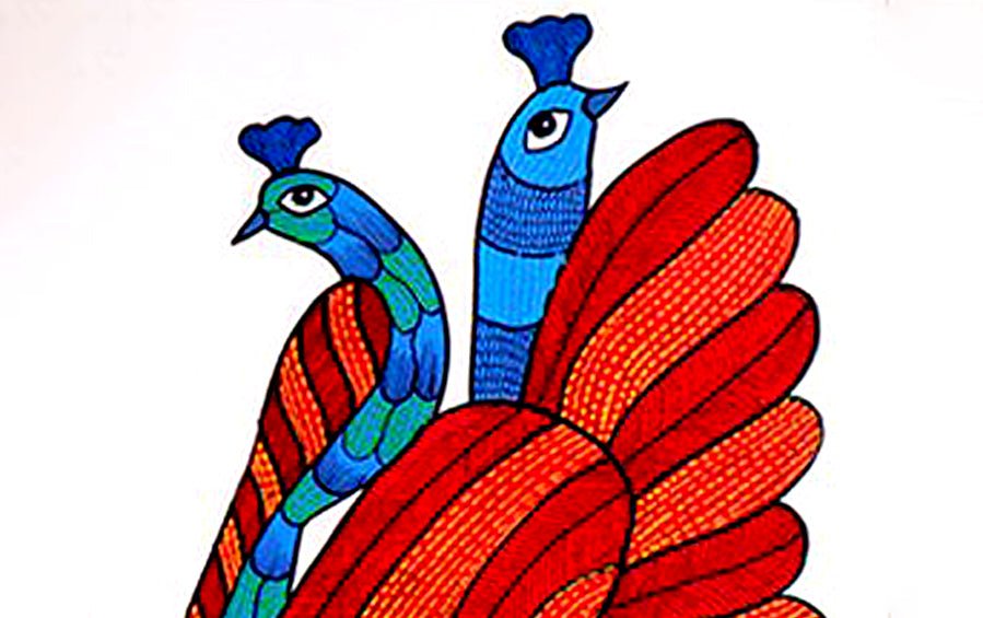 Majestic Peacock | Gond Painting | A4 Frame - paintings - indic inspirations