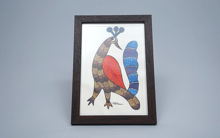 Majestic Peacock | Gond Painting | A5 Frame - paintings - indic inspirations
