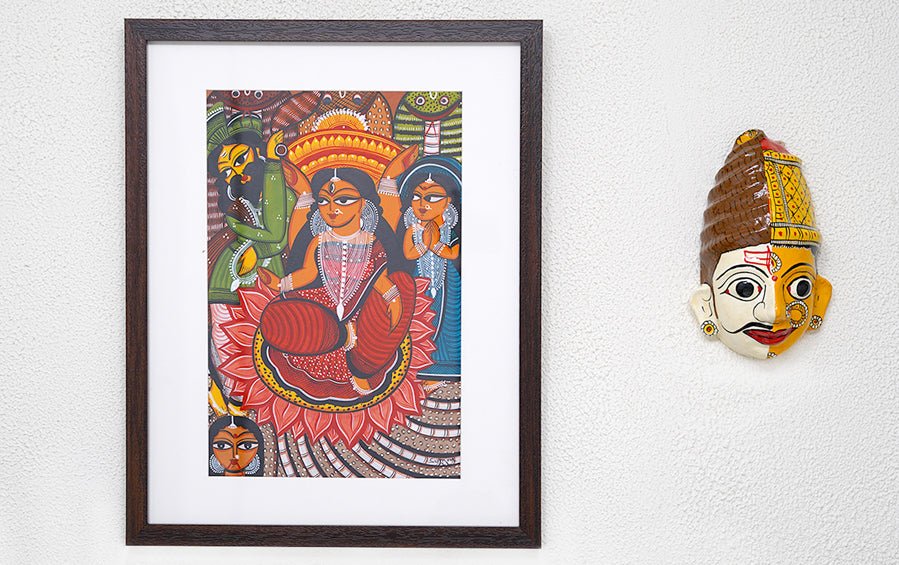 Manasa Devi | Bengal Patachitra Painting | A3 Frame - paintings - indic inspirations