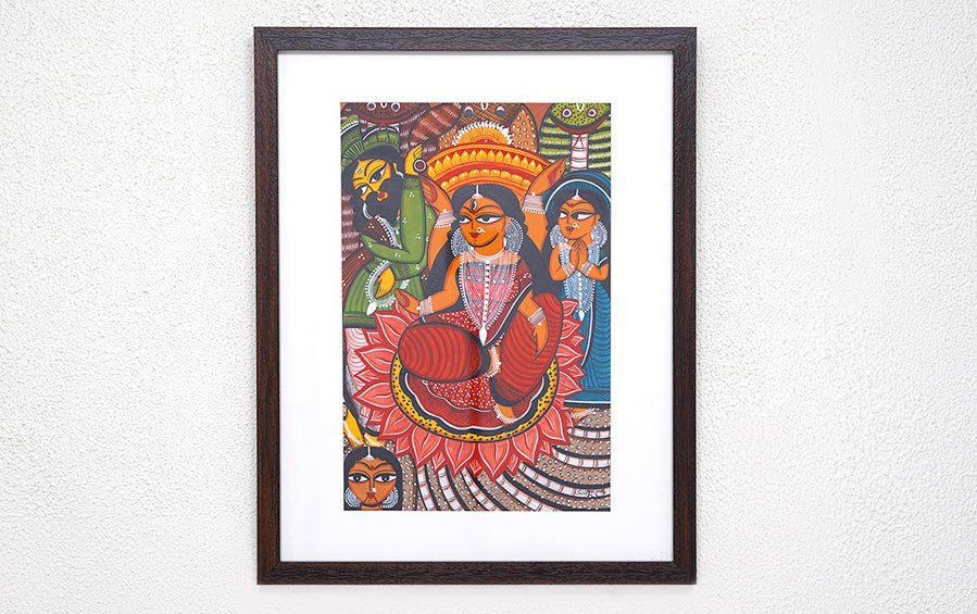 Manasa Devi | Bengal Patachitra Painting | A3 Frame - paintings - indic inspirations