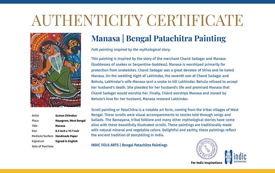 Manasa Devi | Bengal Patachitra Painting | A4 Frame - paintings - indic inspirations