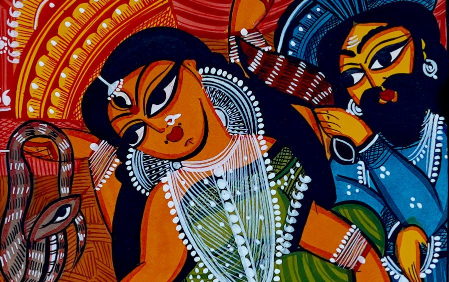 Manasa Devi | Bengal Patachitra Painting | A4 Frame - paintings - indic inspirations