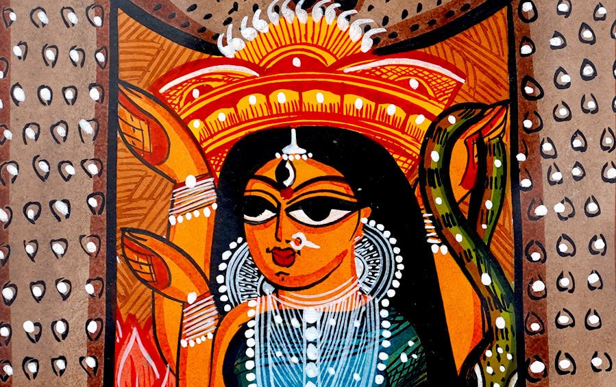 Manasa Devi | Bengal Patachitra Painting | A5 Frame - paintings - indic inspirations