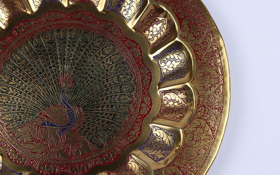 Meenakari Brass Plate With Peacock Design - Wall plates - indic inspirations
