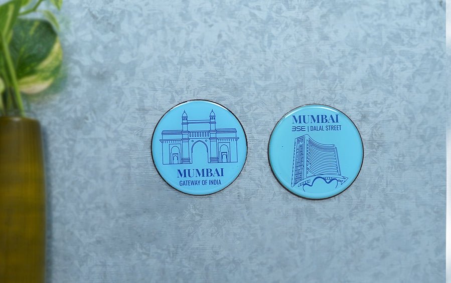 Mumbai | Gateway of India & BSE-Dalal Street | Fridge Magnet - City souvenirs - indic inspirations