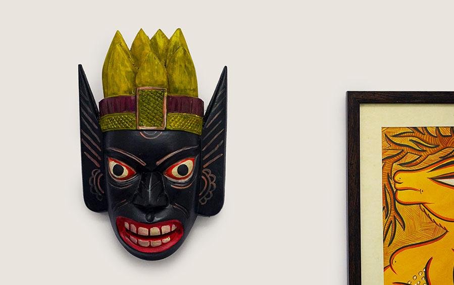 Open Mouth Devil Wooden Mask - Masks - indic inspirations