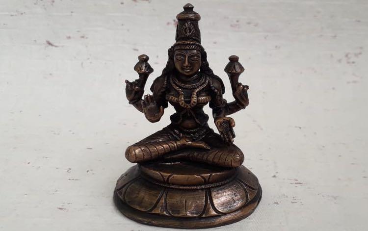 Panchaloha Sitting Lakshmi Idol 3.5 Inch - Sculptures - indic inspirations
