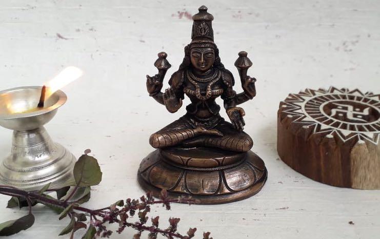 Panchaloha Sitting Lakshmi Idol 3.5 Inch - Sculptures - indic inspirations