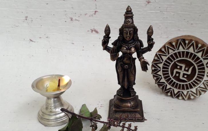 Panchaloha Standing Lakshmi Idol 5 Inch - Sculptures - indic inspirations