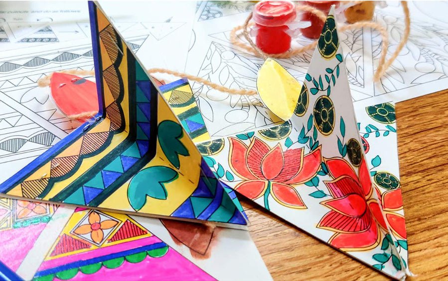 Paper Diya Making DIY Kit with Madhubani Art - Craft Kit - indic inspirations