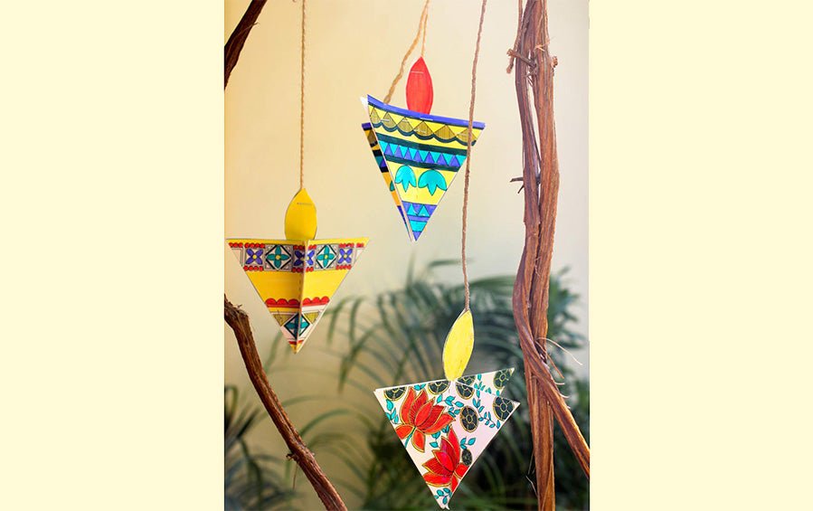 Paper Diya Making DIY Kit with Madhubani Art - Craft Kit - indic inspirations